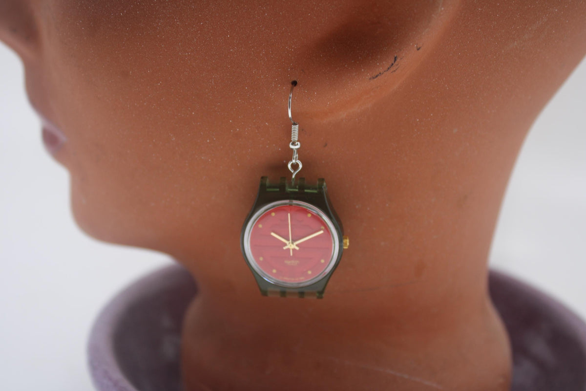 Swatch ear rings made from recycled 25mm ladies Swatch, set of 2
