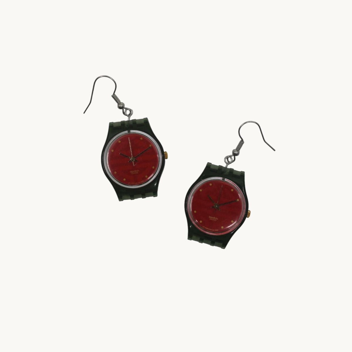 Swatch ear rings made from recycled 25mm ladies Swatch, set of 2