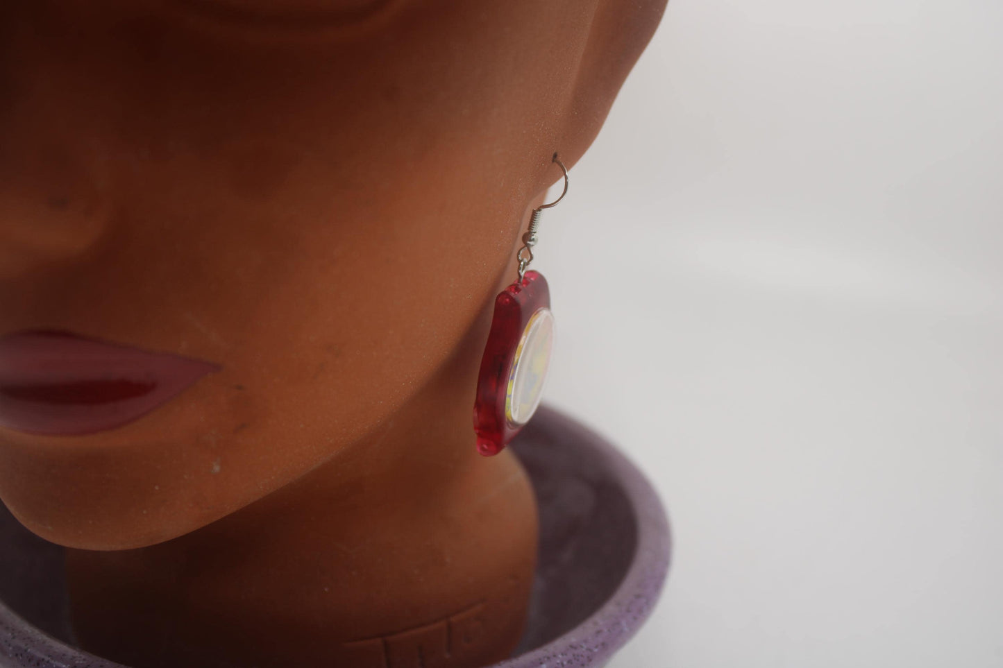 Swatch ear rings made from recycled 25mm ladies Swatch, set of 2