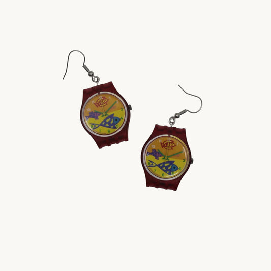 Swatch ear rings made from recycled 25mm ladies Swatch, set of 2