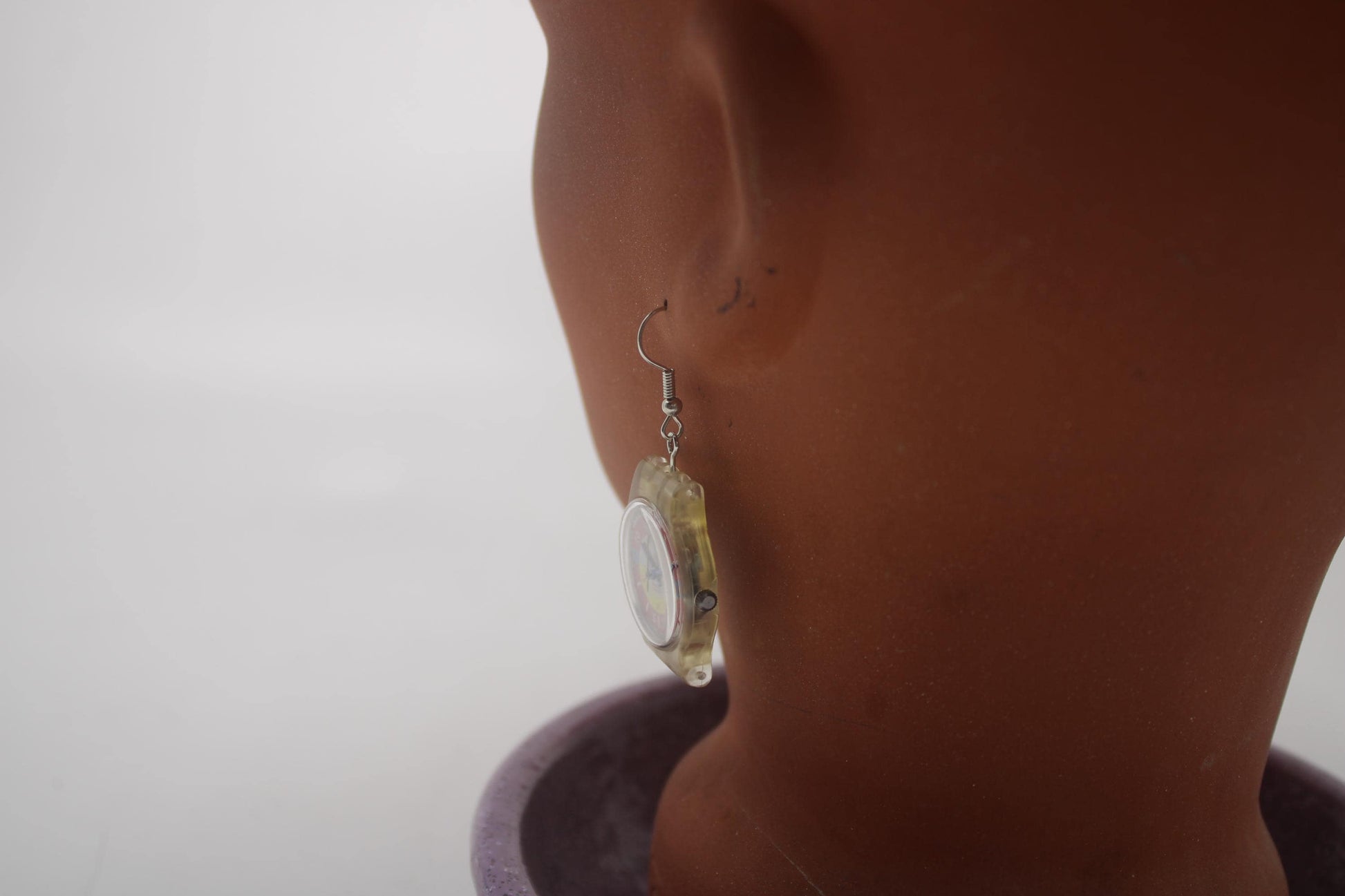 Swatch ear rings made from recycled 25mm ladies Swatch, set of 2