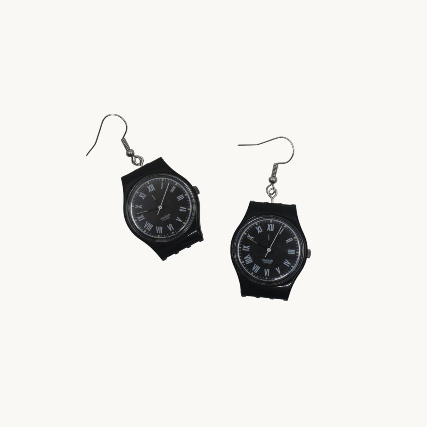 Swatch ear rings made from recycled 25mm ladies Swatch, set of 2