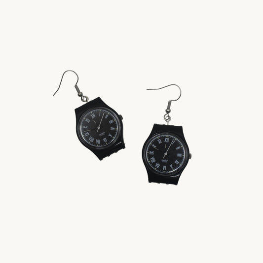 Swatch ear rings made from recycled 25mm ladies Swatch, set of 2