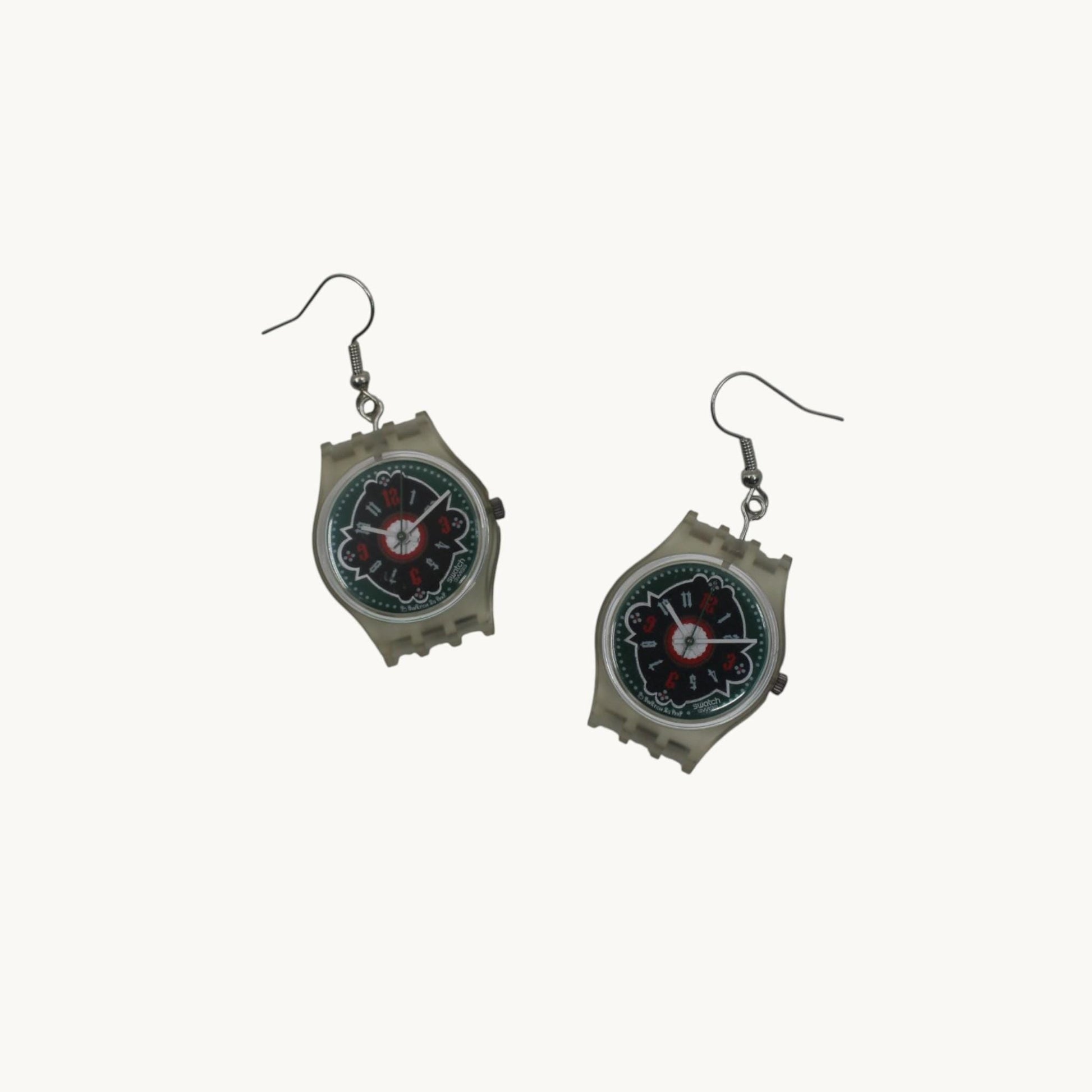 Swatch ear rings made from recycled 25mm ladies Swatch, set of 2