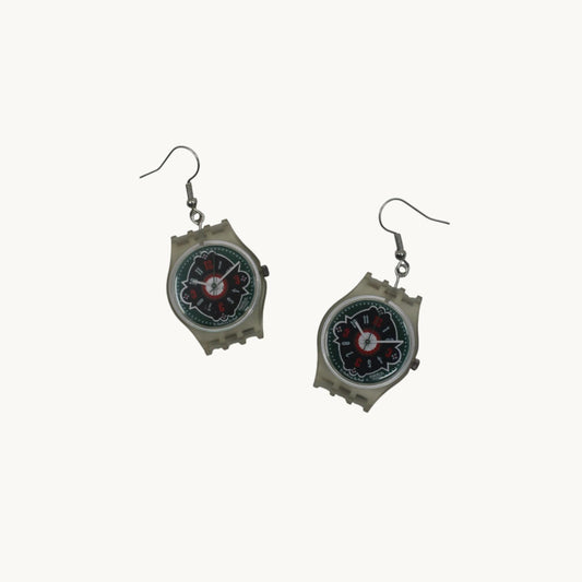Swatch ear rings made from recycled 25mm ladies Swatch, set of 2