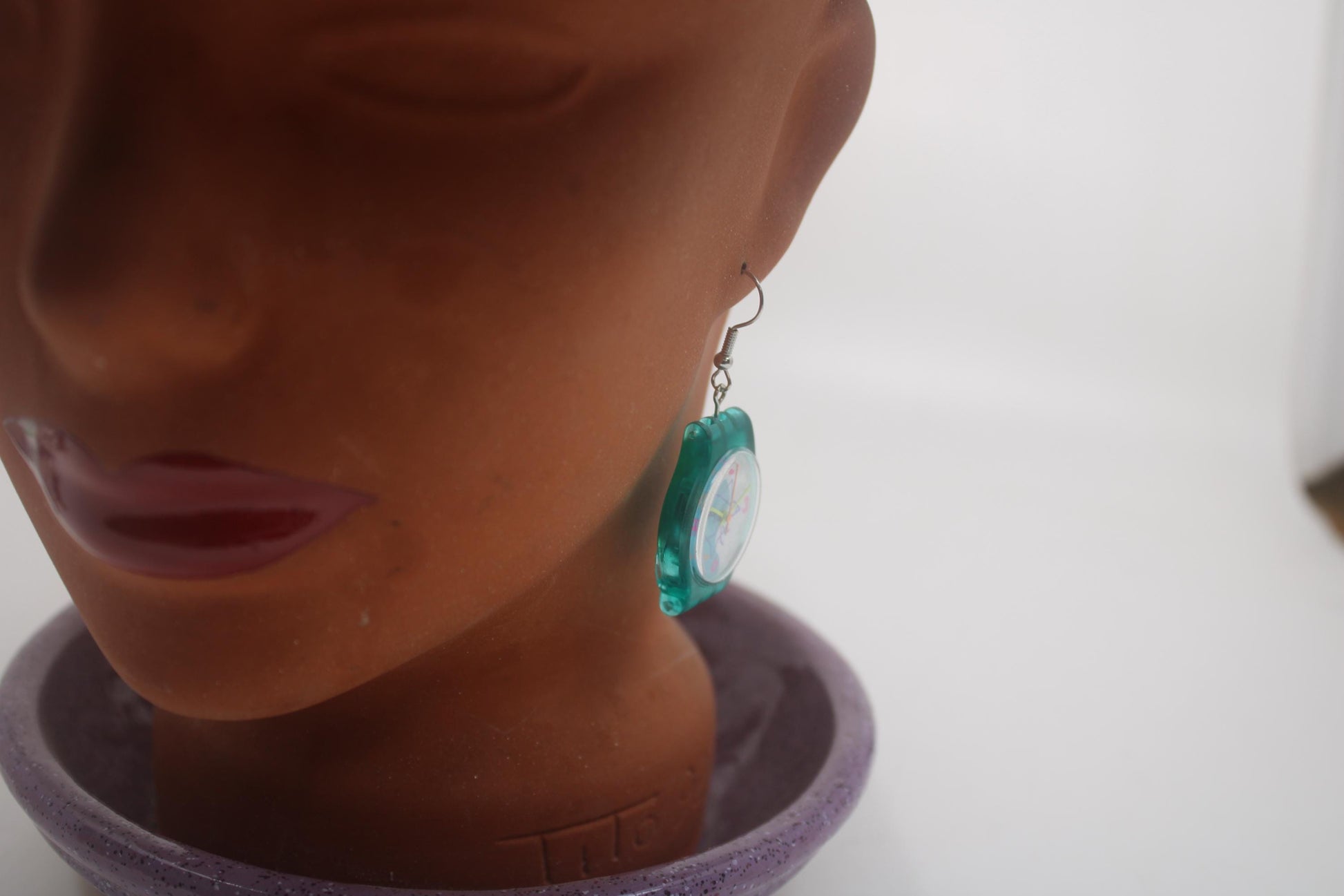 Swatch ear rings made from recycled 25mm ladies Swatch, set of 2