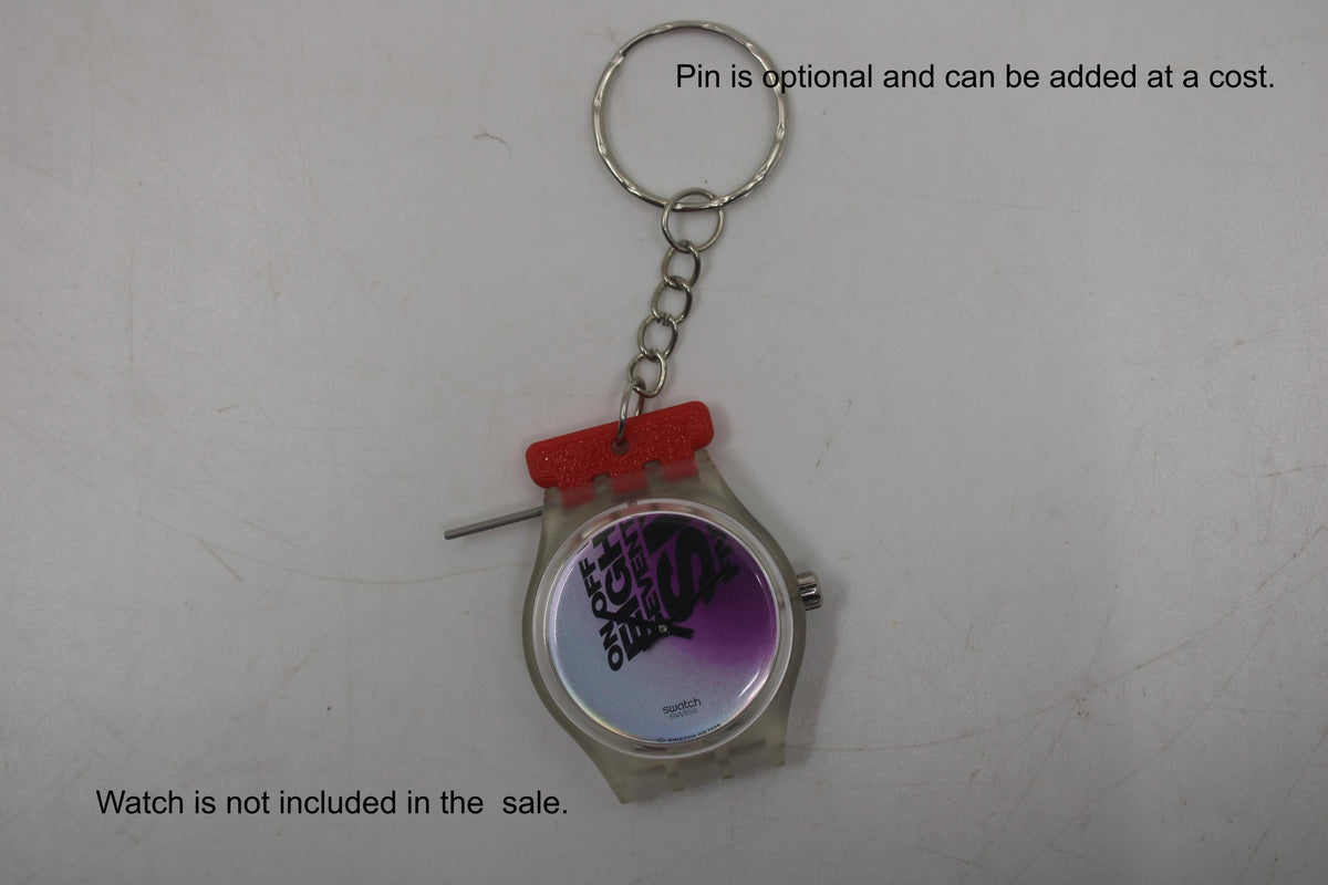 Unique 3D printed keyring adapter for 17mm Swatch watch, RED
