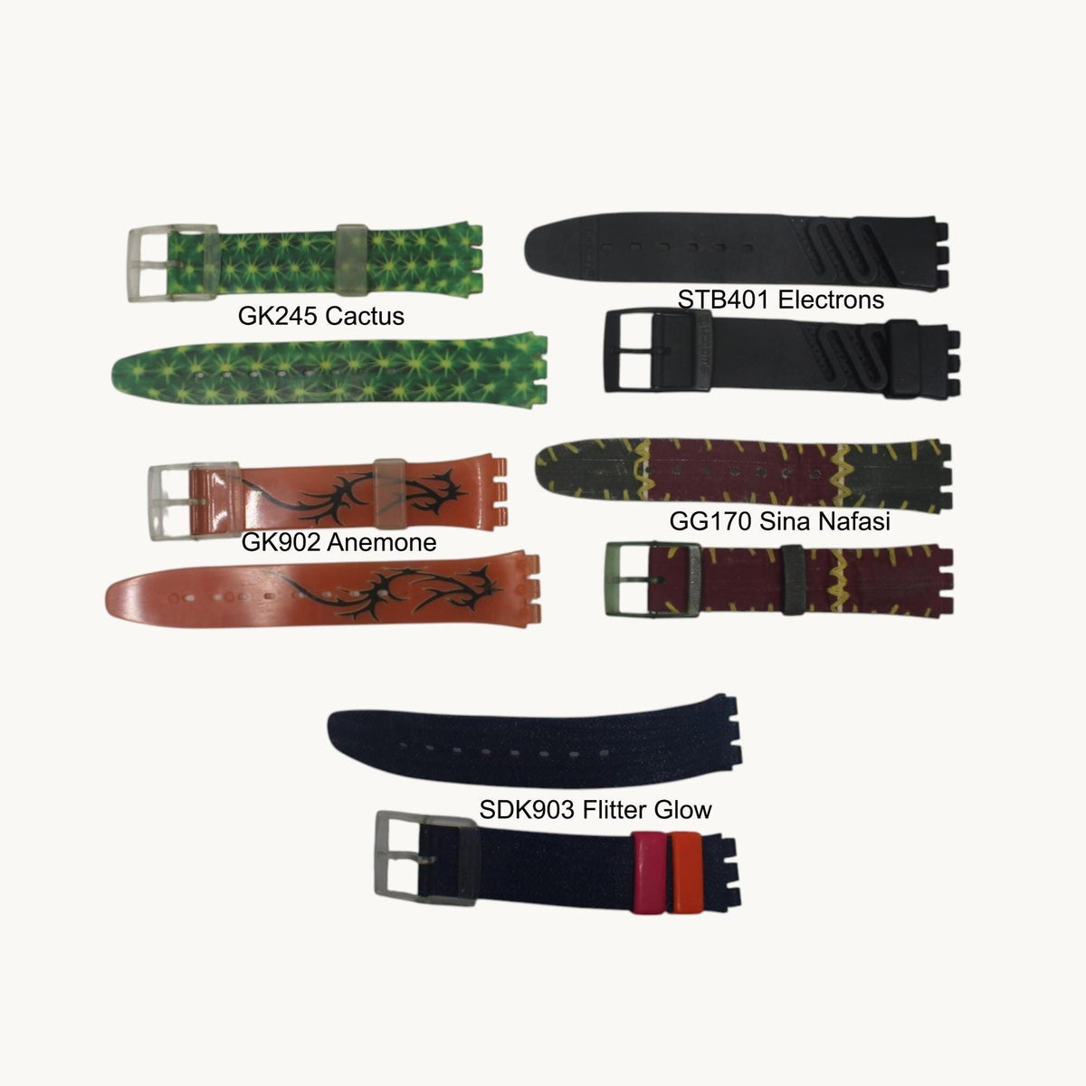 Vintage Used Swatch 17mm straps, choice of five - 5