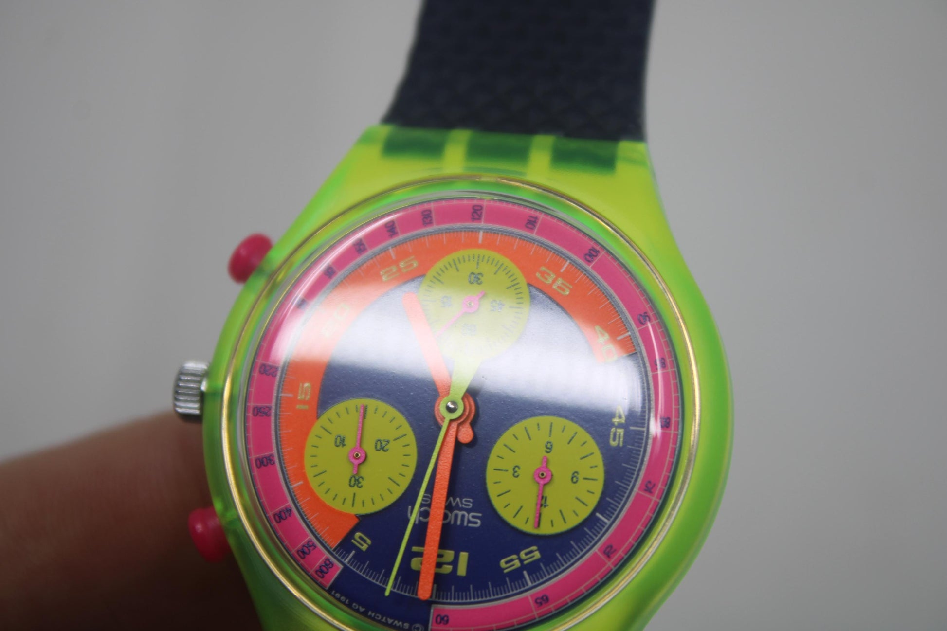 Swatch, Grand Prix, wristwatch, SCJ101, Prade, Fluorescent Chronograph, Original Strap