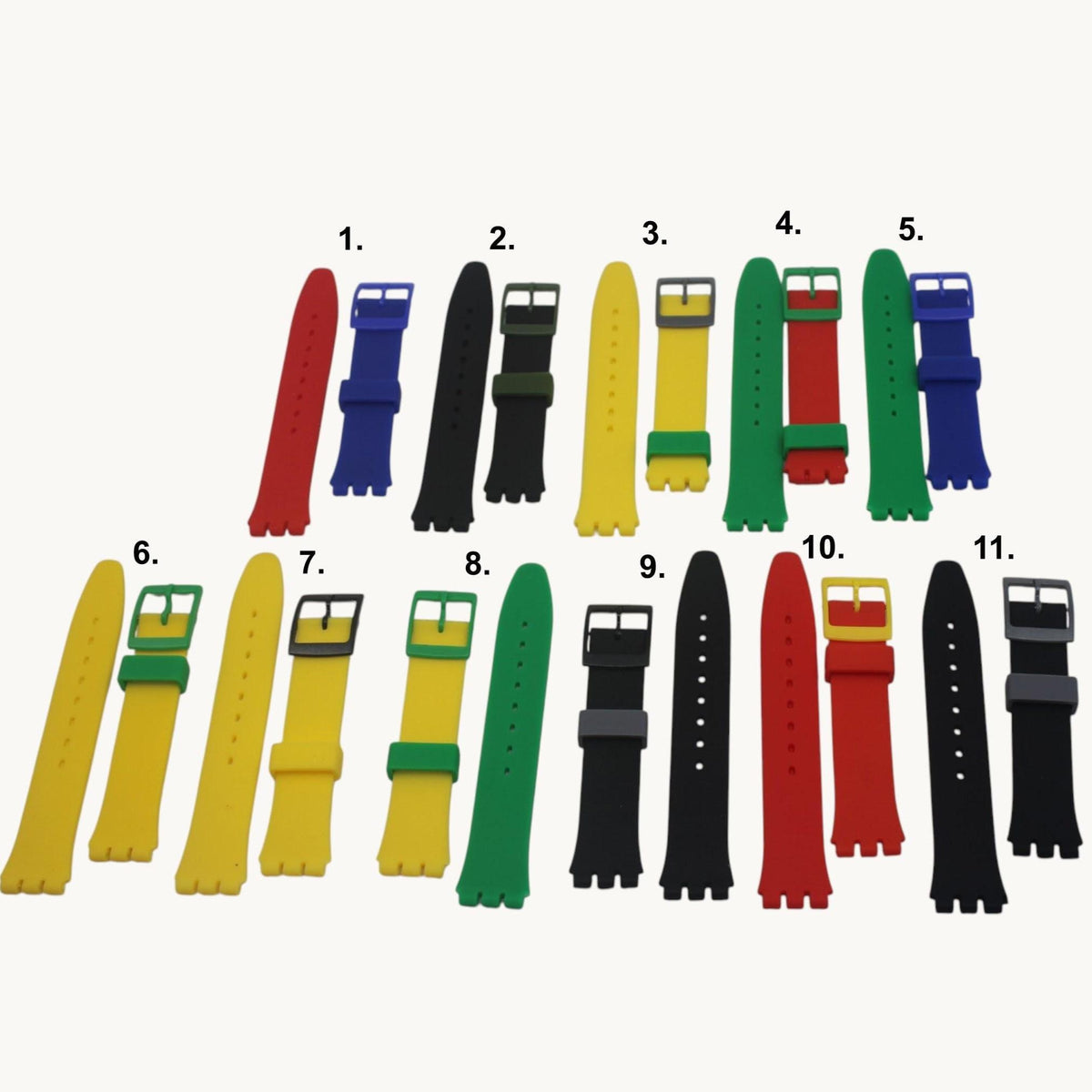 17mm Silicone strap for Swatch, Mixed and Matched, odd colors