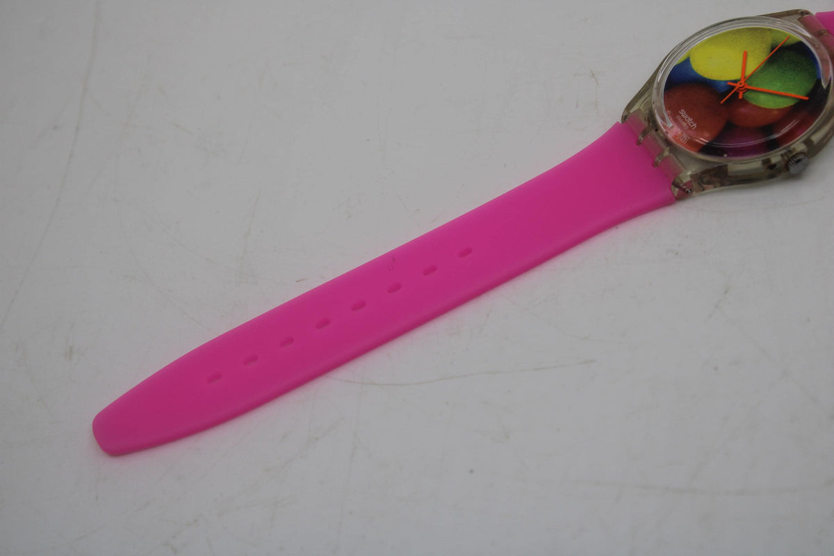 Vintage Gents 34mm Swatch, Bubblegum, GK283, very nice, used condition, working