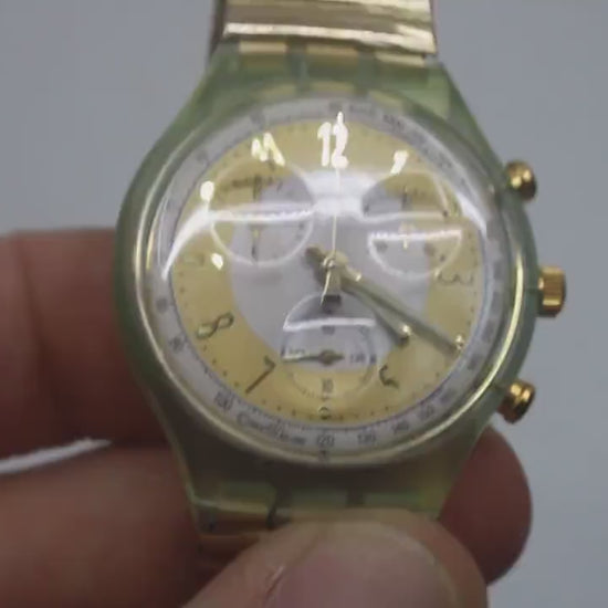 Vintage Chrono Swatch, Golden Globe, SCG100, Unworn, Working, Original Strap