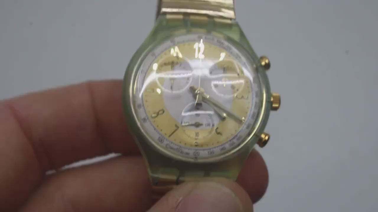 Vintage Chrono Swatch, Golden Globe, SCG100, Unworn, Working, Original Strap