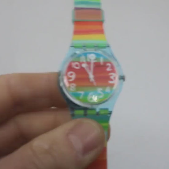 Gents 34mm Swatch watch, Color the Sky, GS124, new and unused