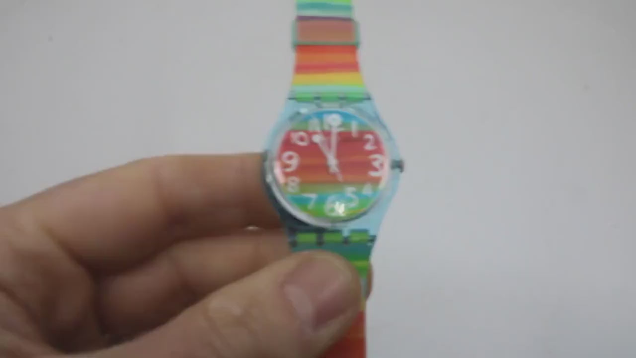 Gents 34mm Swatch watch, Color the Sky, GS124, new and unused