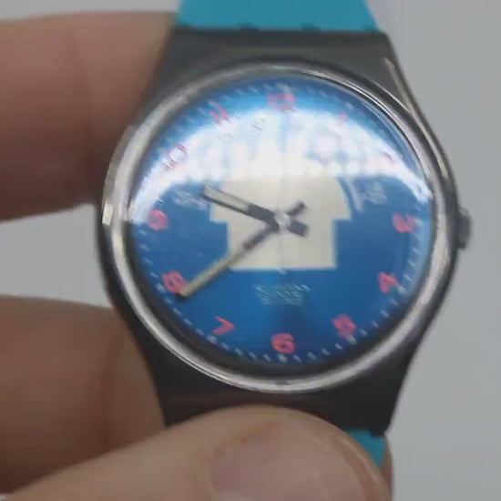 Vintage Gents Swatch, Blue Tune, GX119, 1990, new old stock, unused