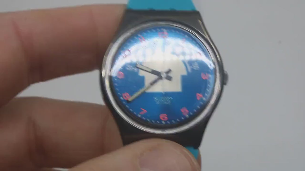 Vintage Gents Swatch, Blue Tune, GX119, 1990, new old stock, unused