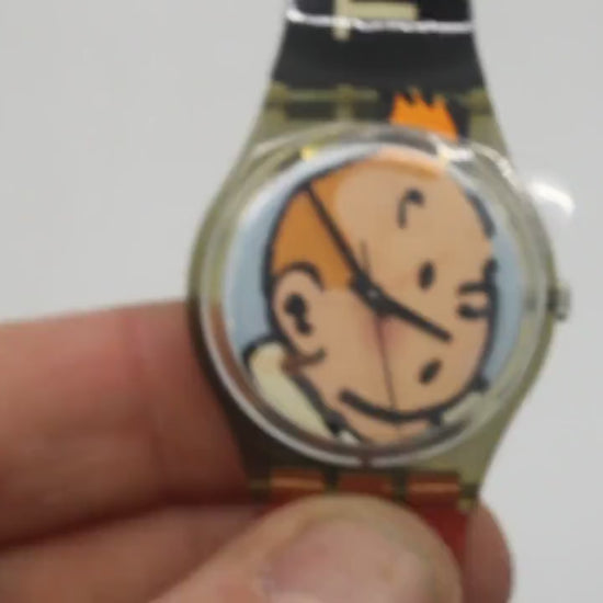 2004 Swatch 34mm Gents, Les AVENTURES DE TINTIN, GM165, Vintage Swiss Watch New in Box, Working