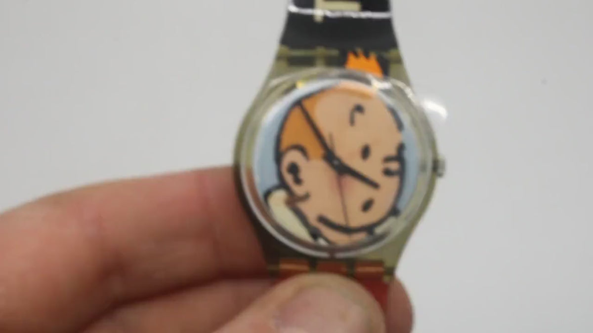 2004 Swatch 34mm Gents, Les AVENTURES DE TINTIN, GM165, Vintage Swiss Watch New in Box, Working