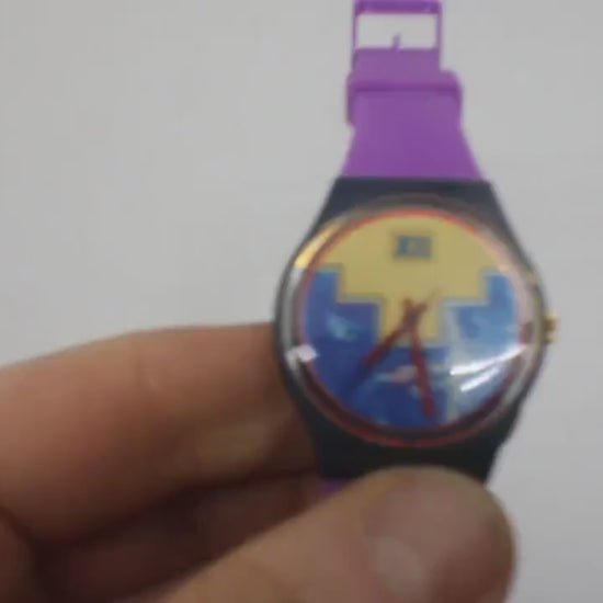 1991 Vintage Gents Swatch, 'Blue Flamingo',  GN114, NO box, New old stock, never worn, new strap