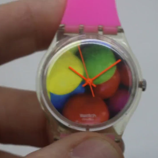 Vintage Gents 34mm Swatch, Bubblegum, GK283, very nice, used condition, working
