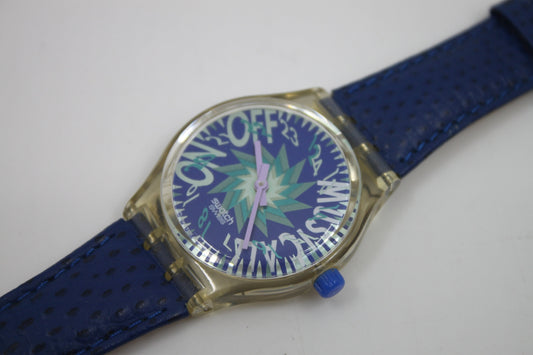 1993 Vintage Musicall Gents Swatch 'Tone in Blue' SLK100, Jean Michel Jarre in a NEAR MINT condition, working 100% with original strap