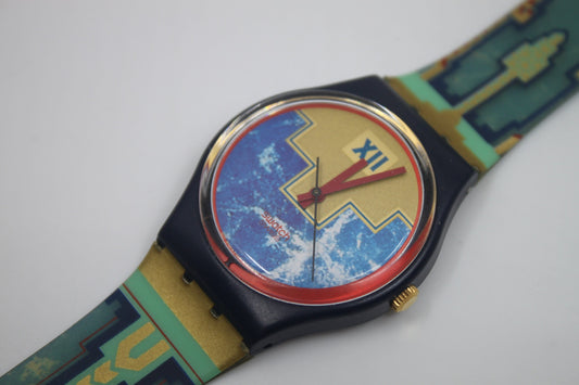 1991 Vintage Swatch watch, Gents, 'Blue Flamingo', GN114, in a MINT condition, working perfectly with the Original Strap