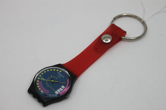 Unique, Vintage Swatch Keychain, GB412, 1990, 'Traffic Jam', made from recycled, NON-working Gents Swatch watch