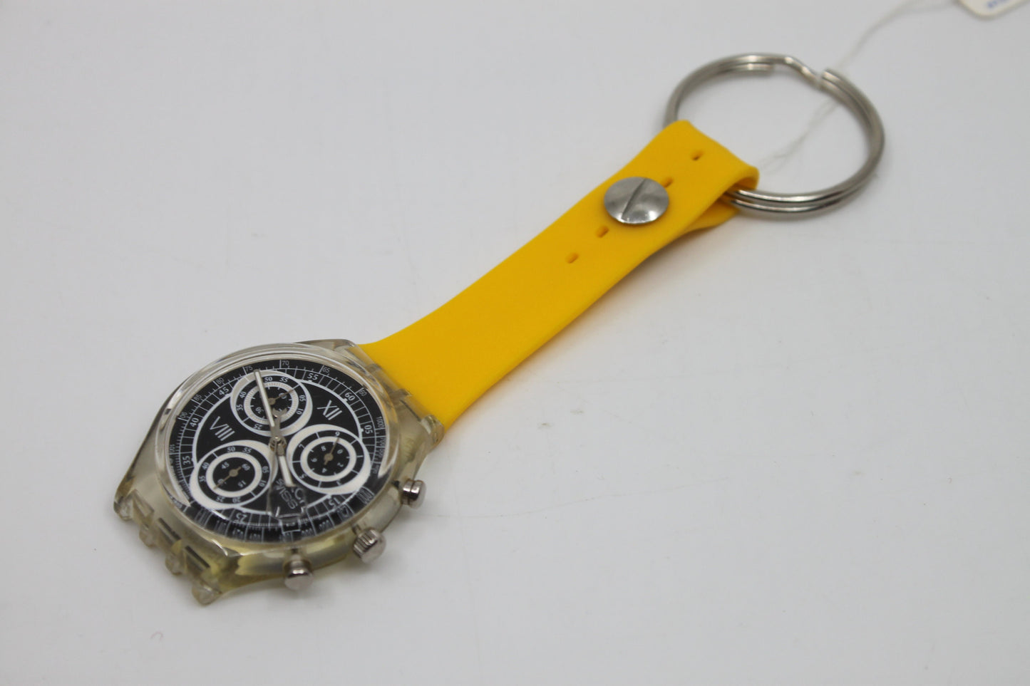 Unique, Vintage Swatch Keychain, SCK407, 1996, 'Shiny Start', made from recycled, NON-working Chrono Swatch watch