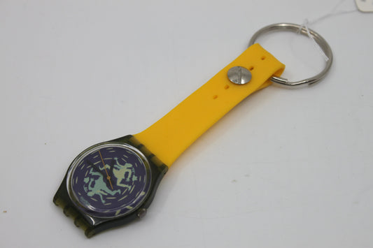 Unique, Vintage Swatch Keychain, GG111, 1991, 'Crash!!!', made from recycled, NON-working Gents Swatch watch