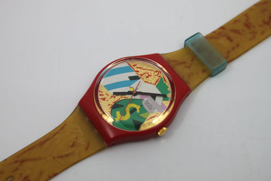 1993, Swatch, Gents, 'Collage Doré', GR116, NEAR MINT condition, working 100%, brand new strap