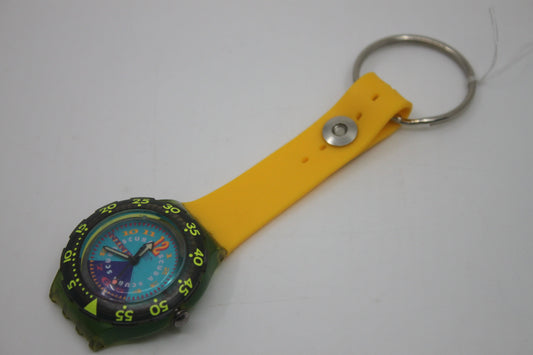 Unique, Vintage Swatch Keychain, SDN106, 1993, 'Bermuda Triangle', made from recycled, NON-working Scuba Swatch watch