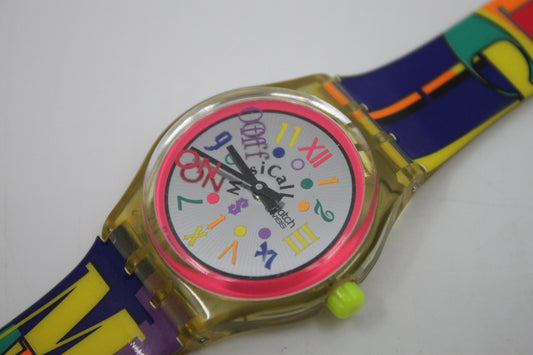 1994 'Boogie Mood' NEW OLD STOCK,vintage gents Musicall Swatch SLK104, perfect condition, working 100%, Cracked Strap
