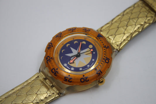 1993 Vintage Swatch Scuba SDK112 'Golden Island' NO box, GOOD, used condition, working 100%