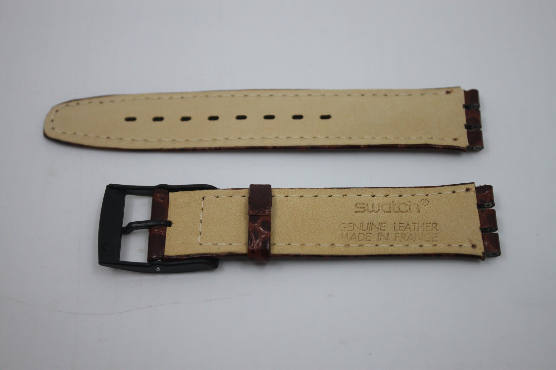 Vintage Swatch 17mm Leather Strap for SAB102, 'Black Circles' Automatic 1993, Gents, New Old Stock