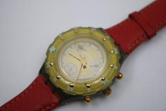 1995 Vintage Swatch Scuba Aqua Chrono 'Golden Rivet' SEM100/101, Good, Used Condition, clock working 100%, NON-original strap