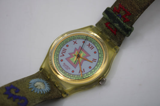 1993 Vintage Gents Swatch 'Cuzco' GK154, in a much used condition, working 100% with original strap