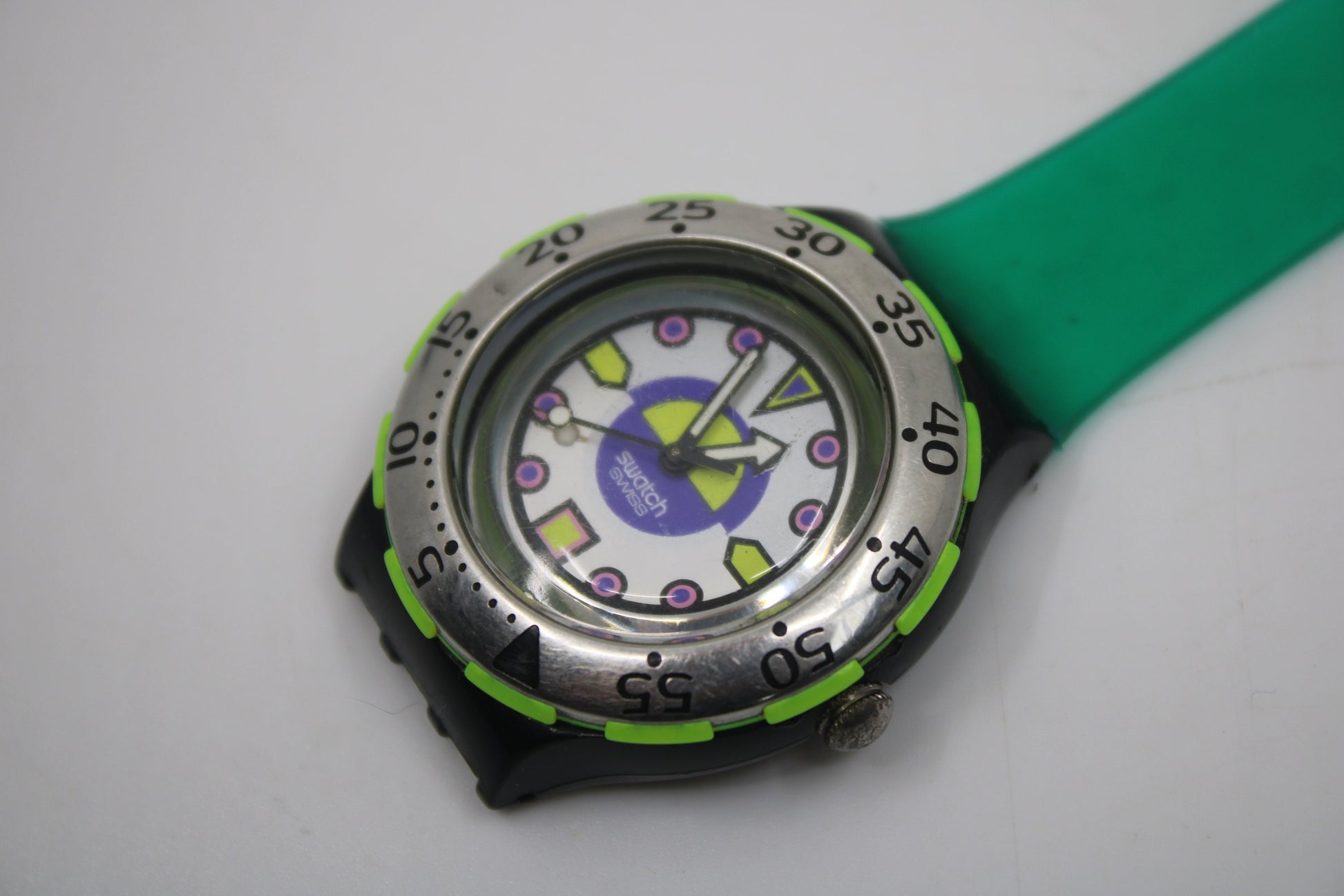 Unique, Vintage Swatch Keychain, SDB103, 1993, 'Bombola', made from recycled, NON-working Scuba Swatch watch