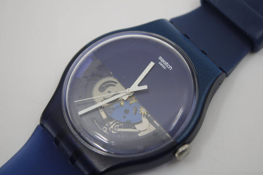2013 Swatch Watch New Gent 'Blue Depth' SUON105 Skeleton See Through Silicone Bands, Working 100% Nice, Used Condition