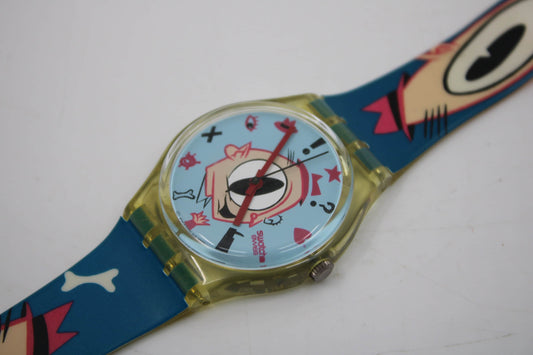1991, Swatch, Gents, 'Gulp!!!', GK139, NEW and UNWORN, working 100%, original, CRACKED strap
