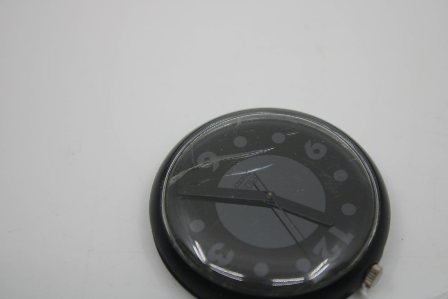 1993, Swatch, PopSwatch, 'Nerissimo', PWB173, NO strap and NO popring, working 100%, CRACK in crystal