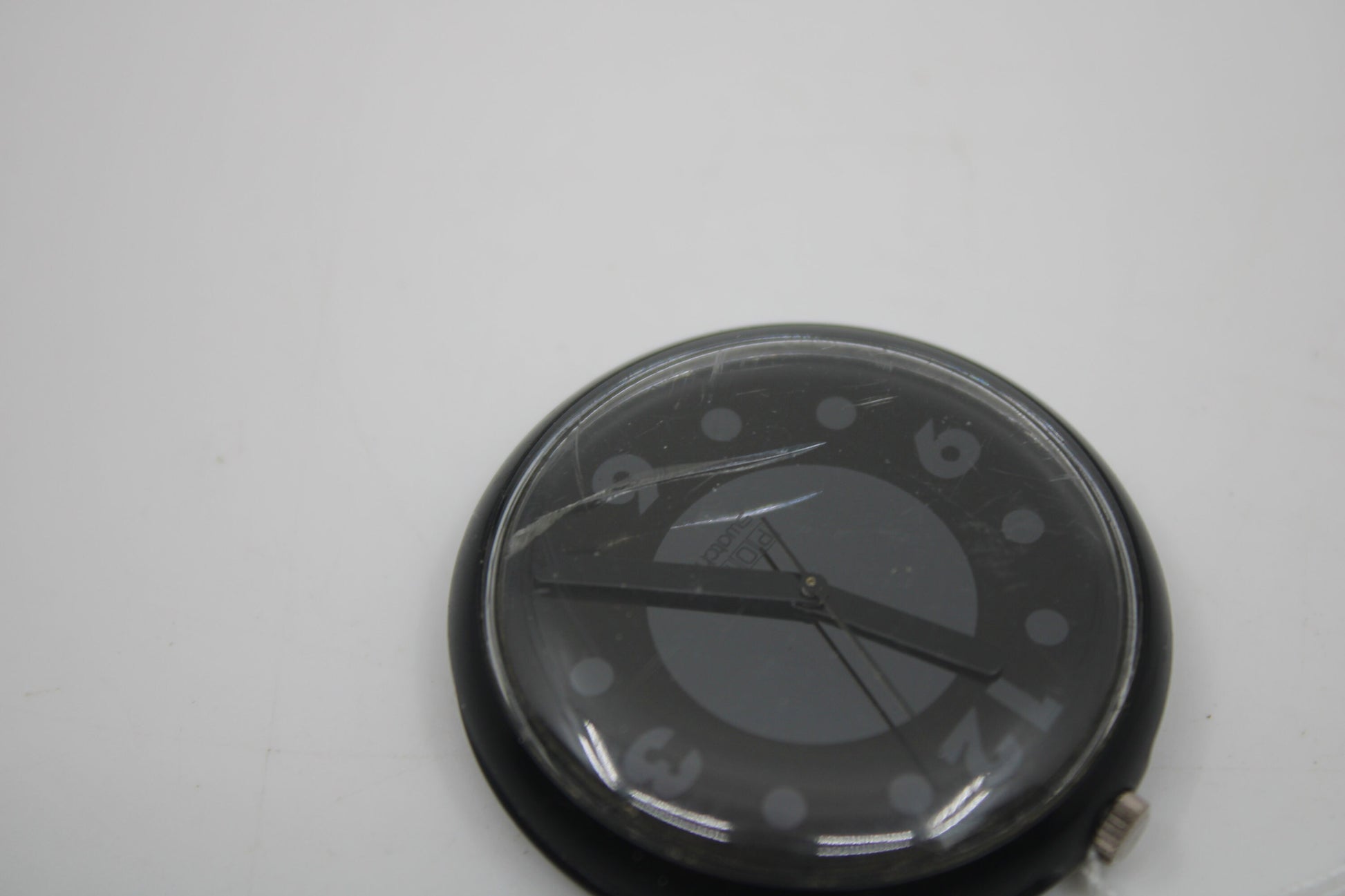1993, Swatch, PopSwatch, 'Nerissimo', PWB173, NO strap and NO popring, working 100%, CRACK in crystal