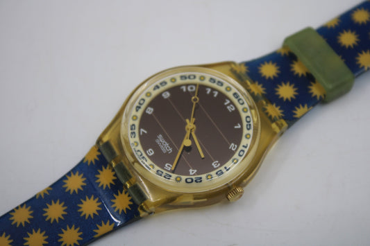 1995, Vintage Gents Solar Swatch, 'Lots of Sun', SRJ100, Original Box, nice, used condition, Solar powered!