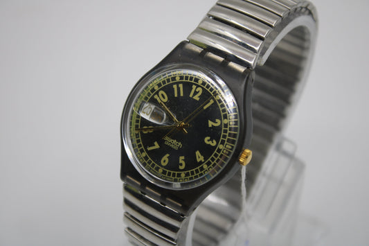 1993 Vintage Gents Swatch 'Sixy Three Lui' GM703, in a very good, used condition, working 100% with Swatch flexi strap