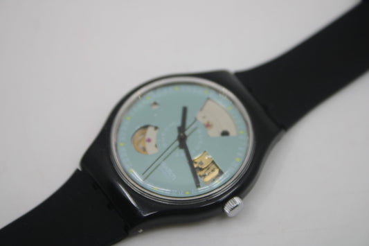 1991 'Black Motion' Vintage Gents Automatic Swatch SAB100, NO box, good, USED condition, non-original brand new strap