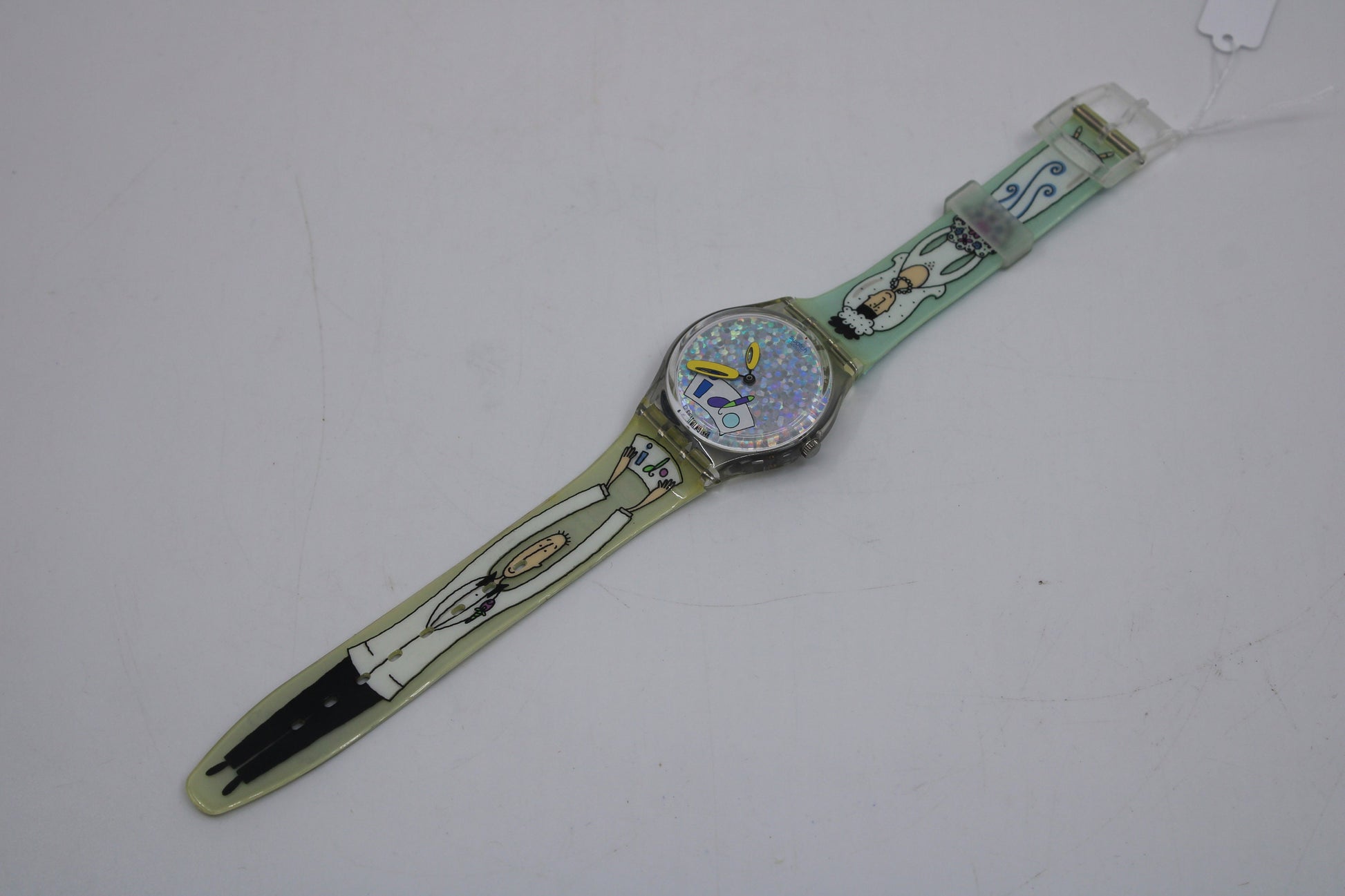 NEW OLD STOCK 1999 Vintage Gents Swatch 'White Wedding' GV110, working 100% with the original strap