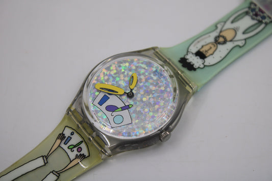 NEW OLD STOCK 1999 Vintage Gents Swatch 'White Wedding' GV110, working 100% with the original strap