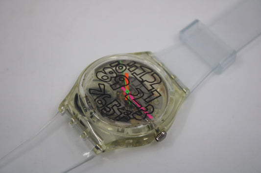 NEW OLD STOCK 1992 Vintage Gents Swatch 'Scribble' GZ124, working 100% with a new, unused strap