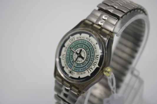 1995 'Salsa' vintage gents Musicall Swatch SLM104, NO box, nice used condition, working 100%