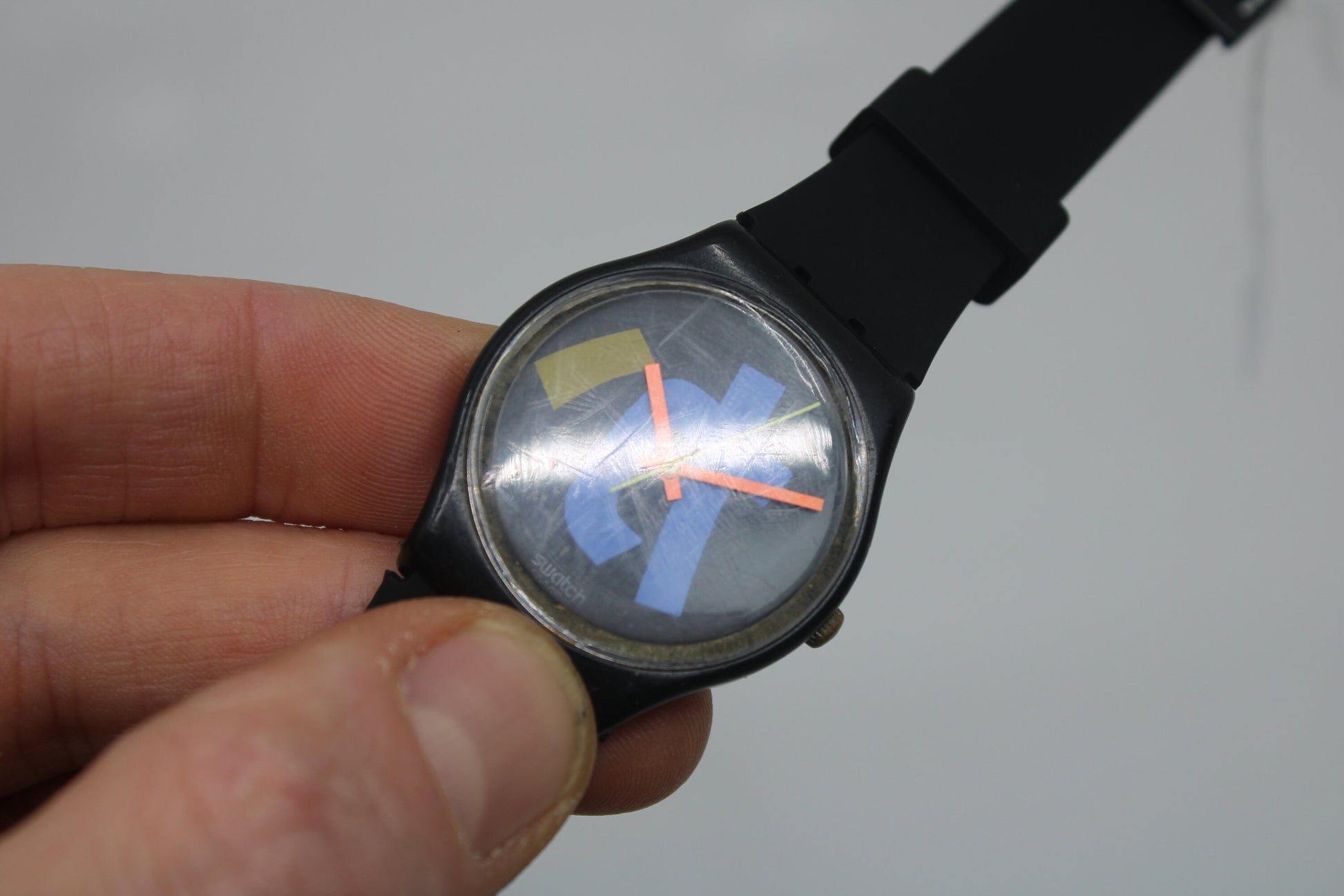 1989 Vintage Gents Swatch 'Harajuku' GB124, GOOD, much used condition with BRANDnew, NON-original strap